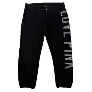 Victorias Secret Pink Vintage Y2K Black Studded Bling Joggers Sweatpants Large